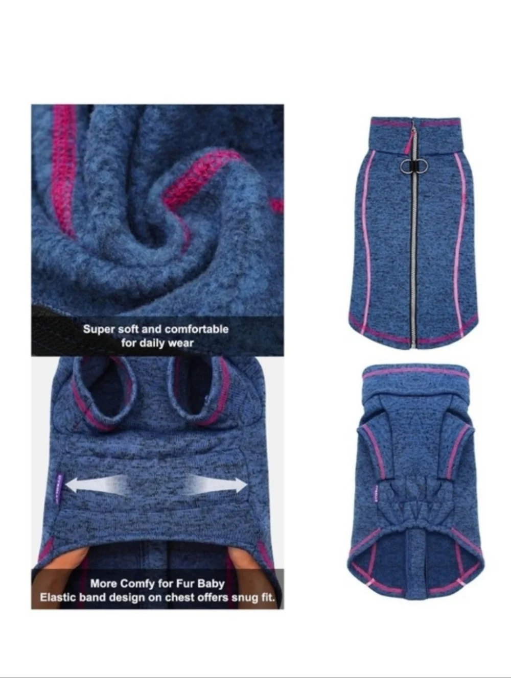cyeollo XL Dog Jacket Coat Fleece Dog Blue with Pink Reflective